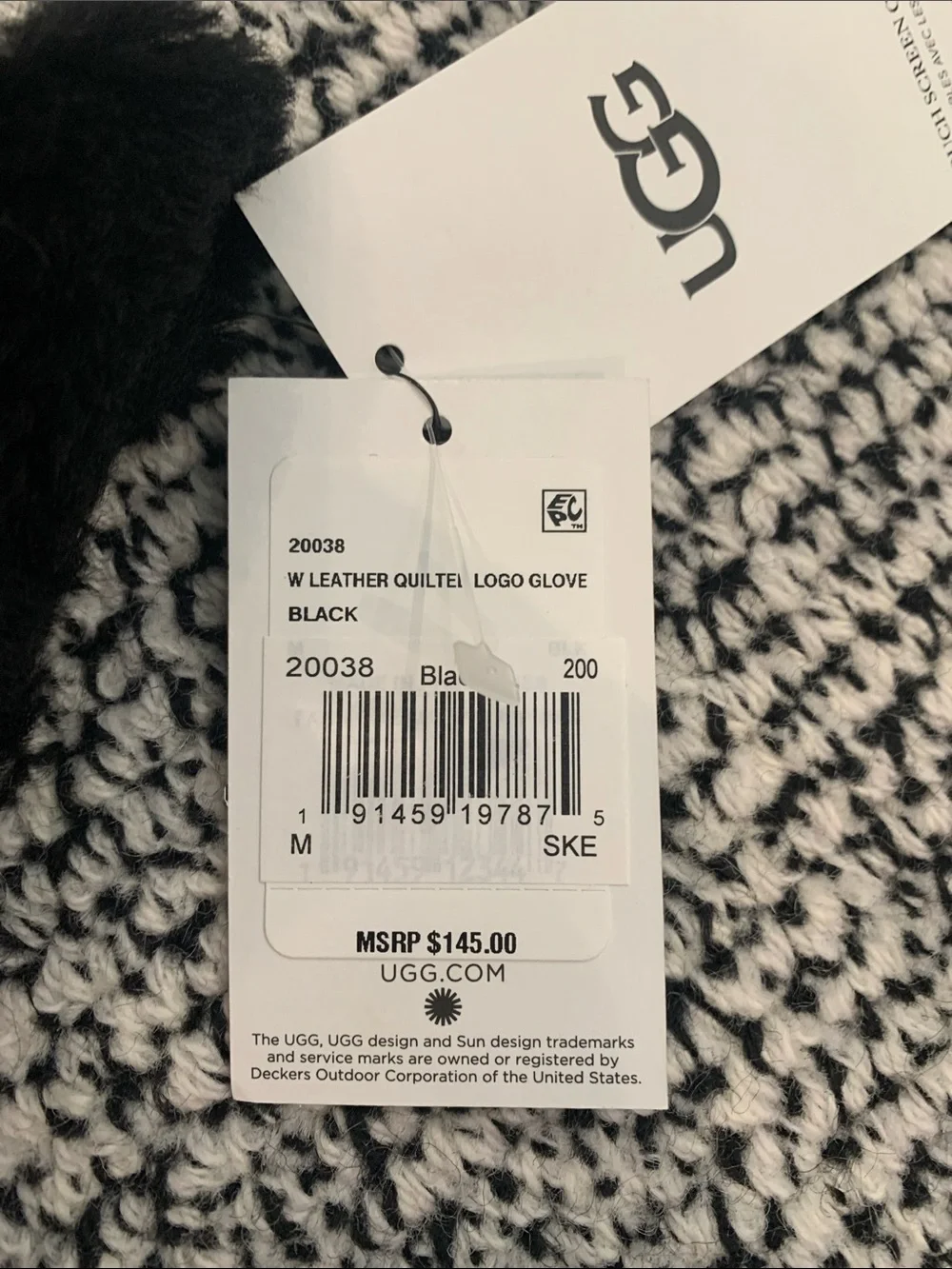 NWT UGG Black Quilted Leather Gloves with Shearling Cuff